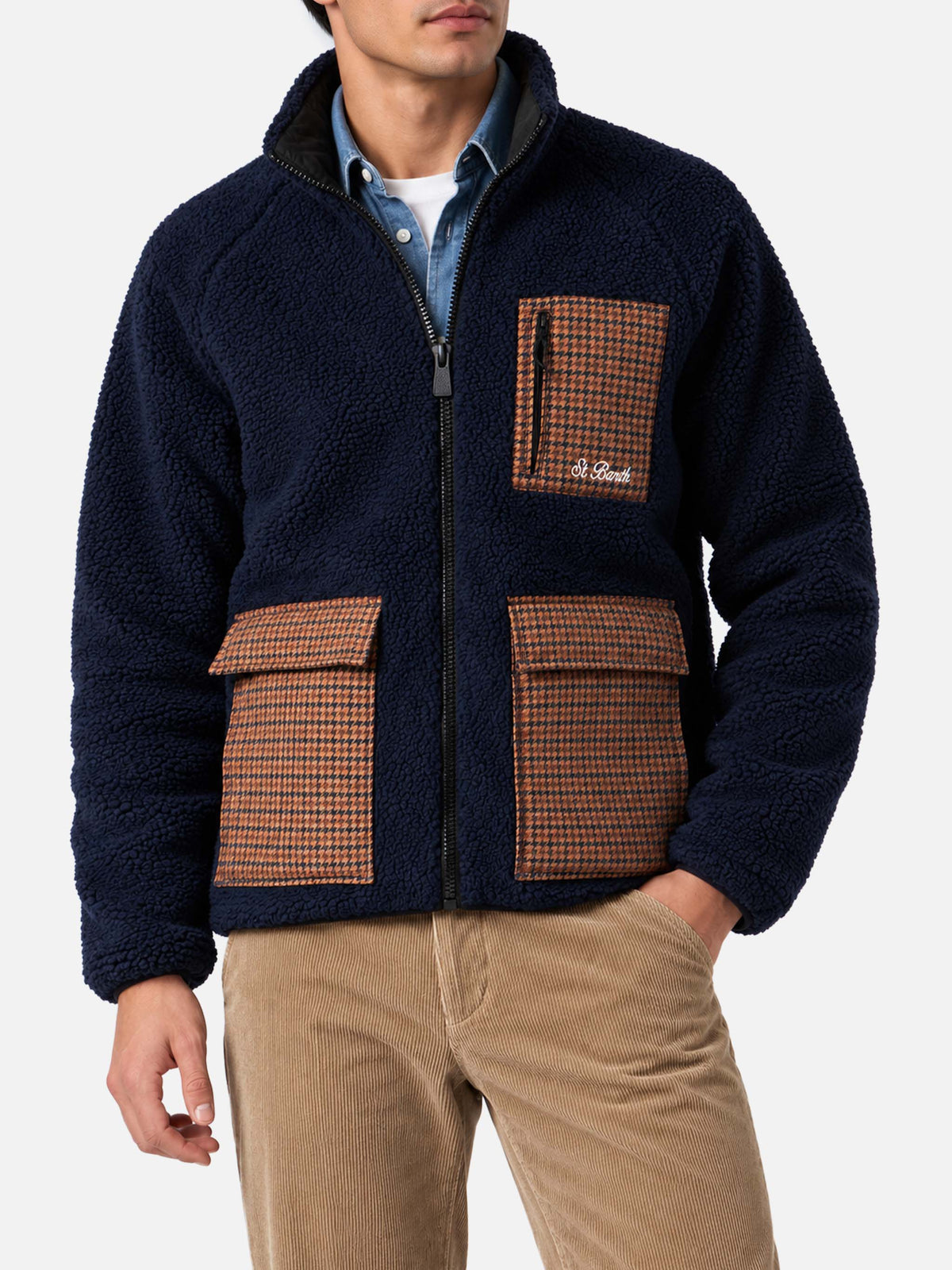 Giacca Keystone blu in sherpa con tasche a quadri product image 1