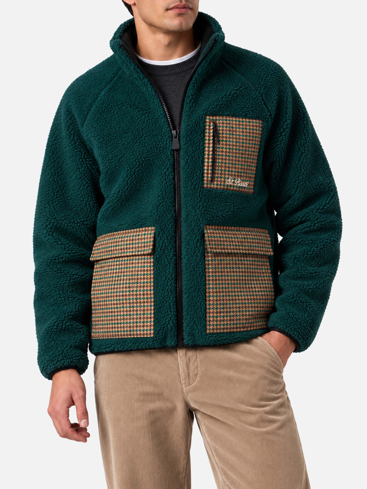 Giacca Keystone verde in sherpa con tasche pied de poule product image 1