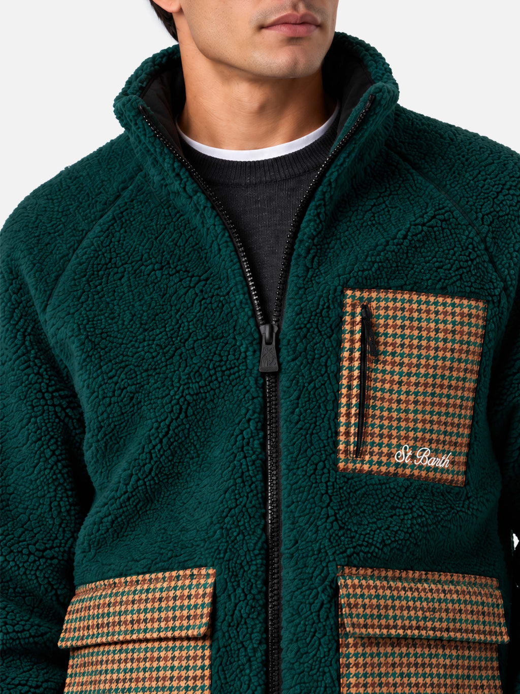 Giacca Keystone verde in sherpa con tasche pied de poule product image 2