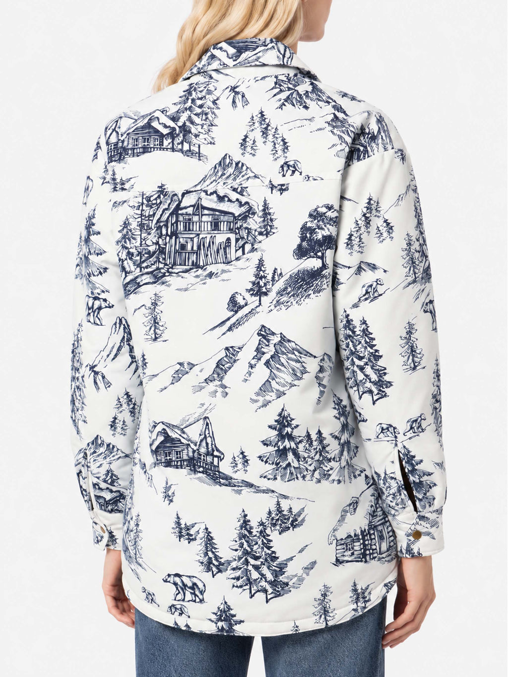 Giacca trapuntata Kimmy bianca e blu con stampa toile de Jouy