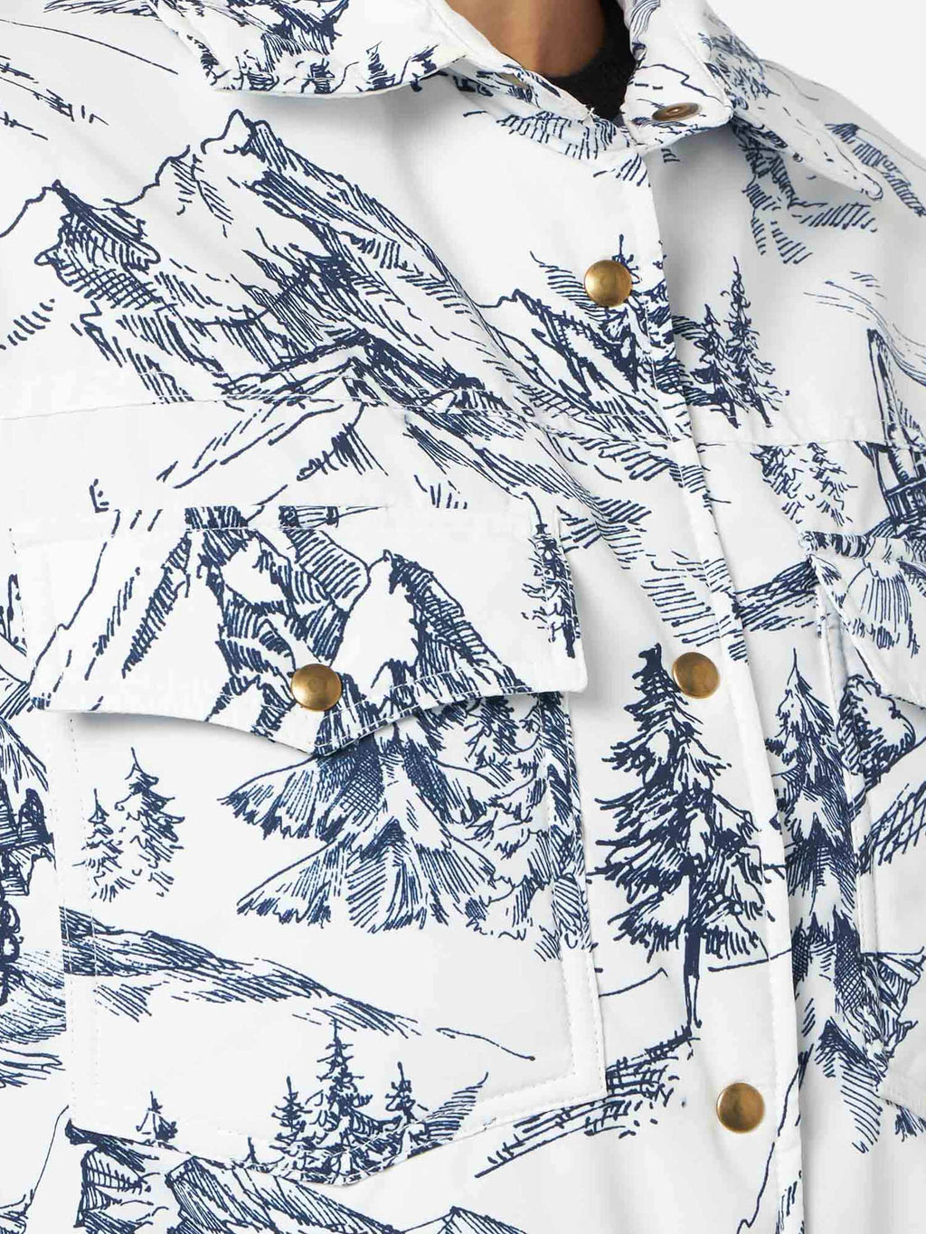 Giacca trapuntata Kimmy bianca e blu con stampa toile de Jouy