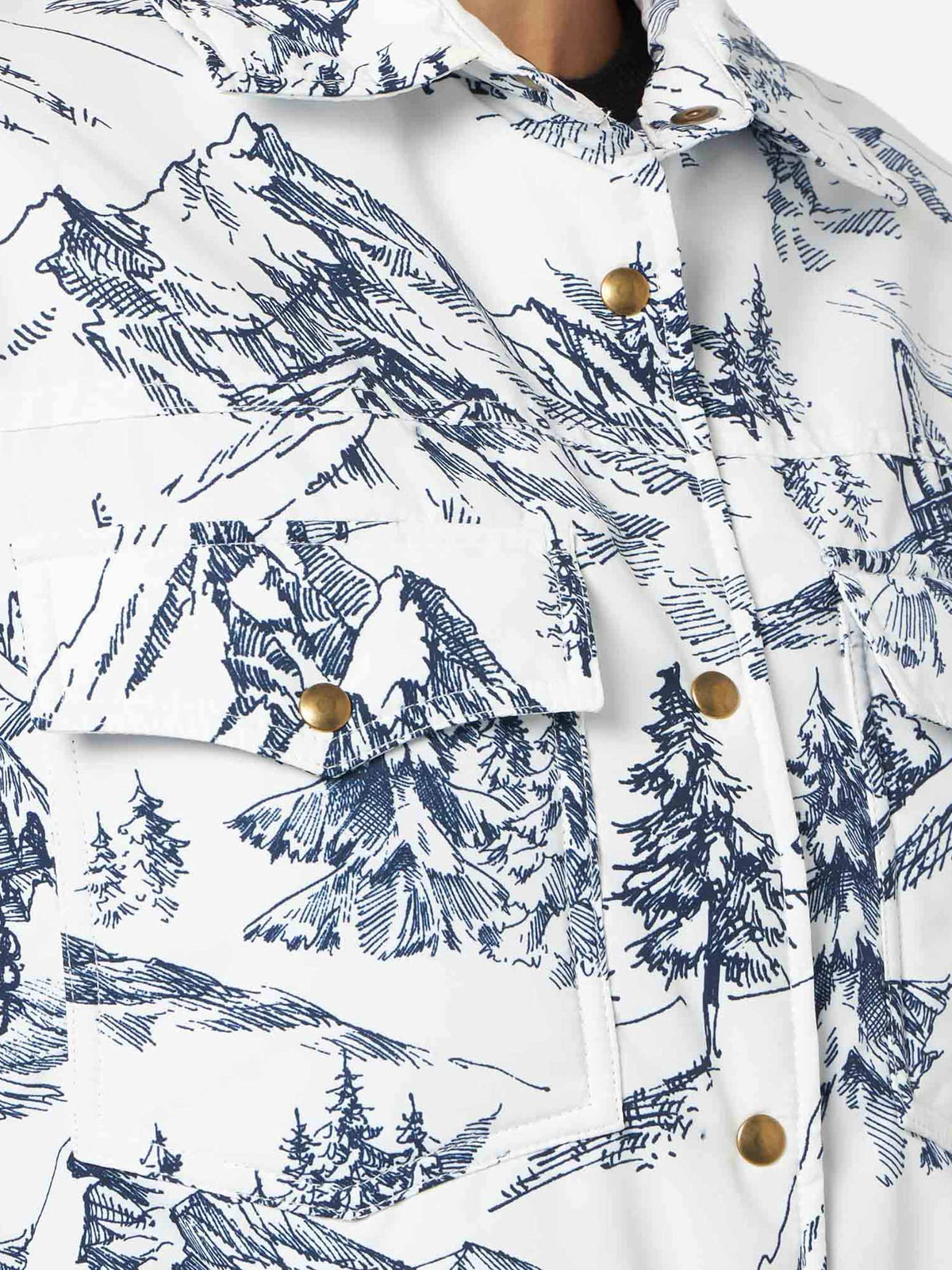 Giacca trapuntata Kimmy bianca e blu con stampa toile de Jouy