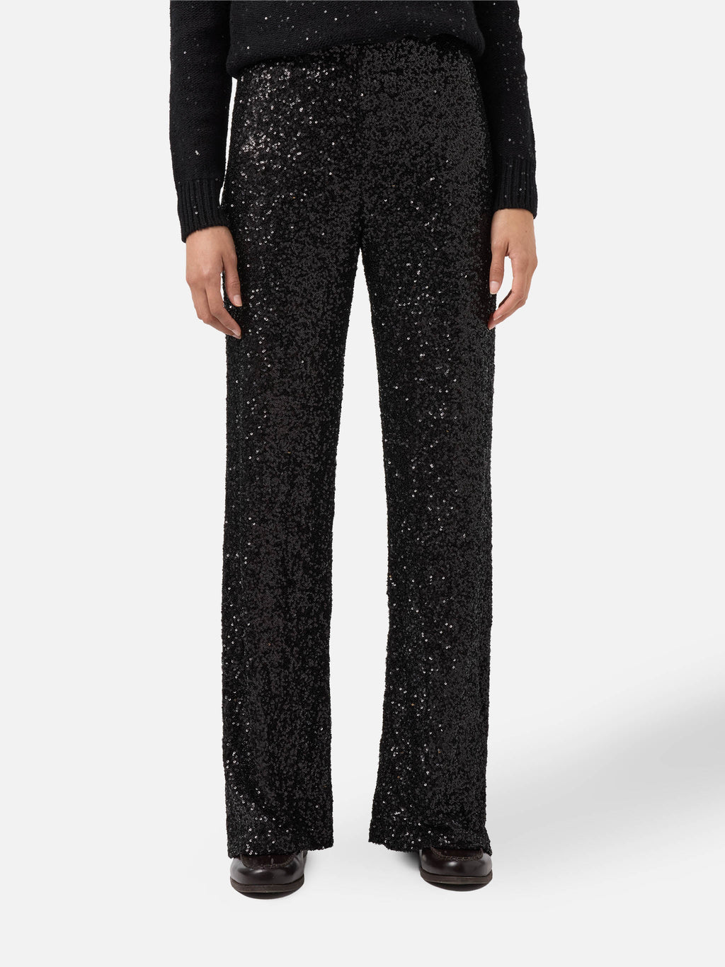 Pantaloni Lucette neri in paillettes a gamba dritta