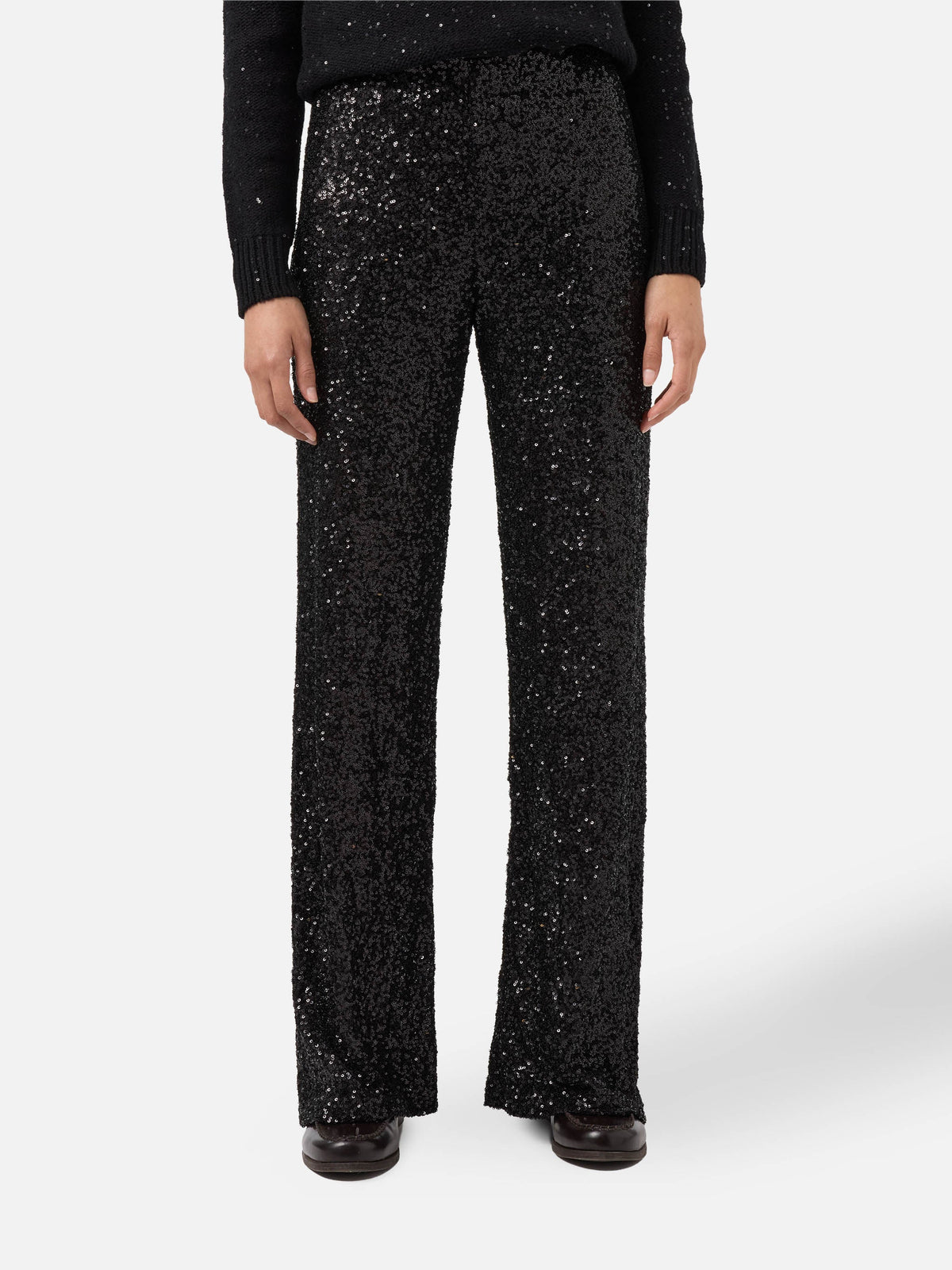 Pantaloni Lucette neri in paillettes a gamba dritta