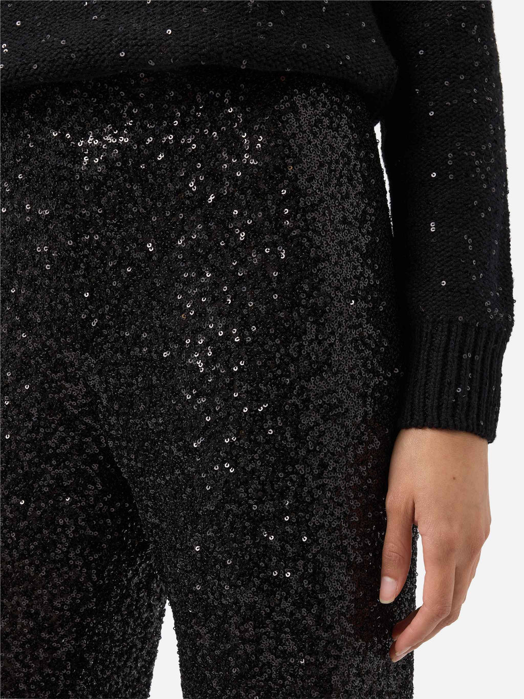 Pantaloni Lucette neri in paillettes a gamba dritta