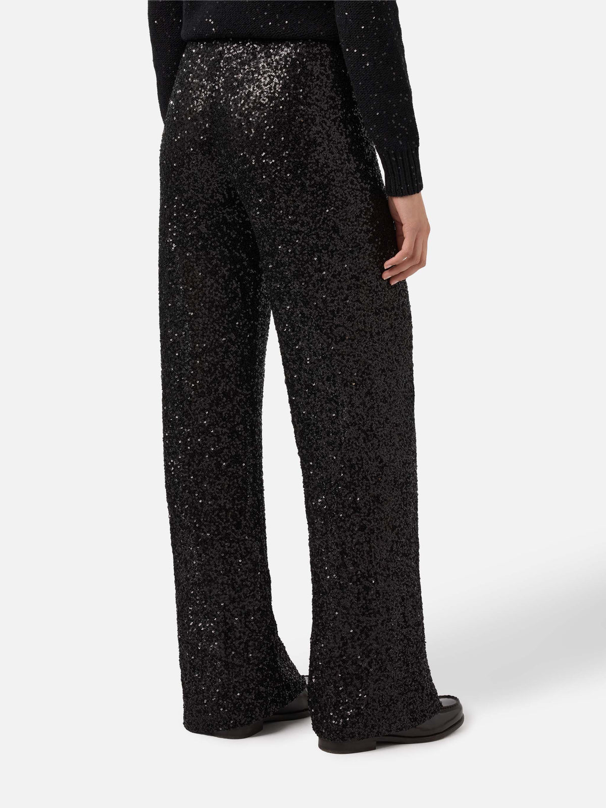 Pantaloni Lucette neri in paillettes a gamba dritta