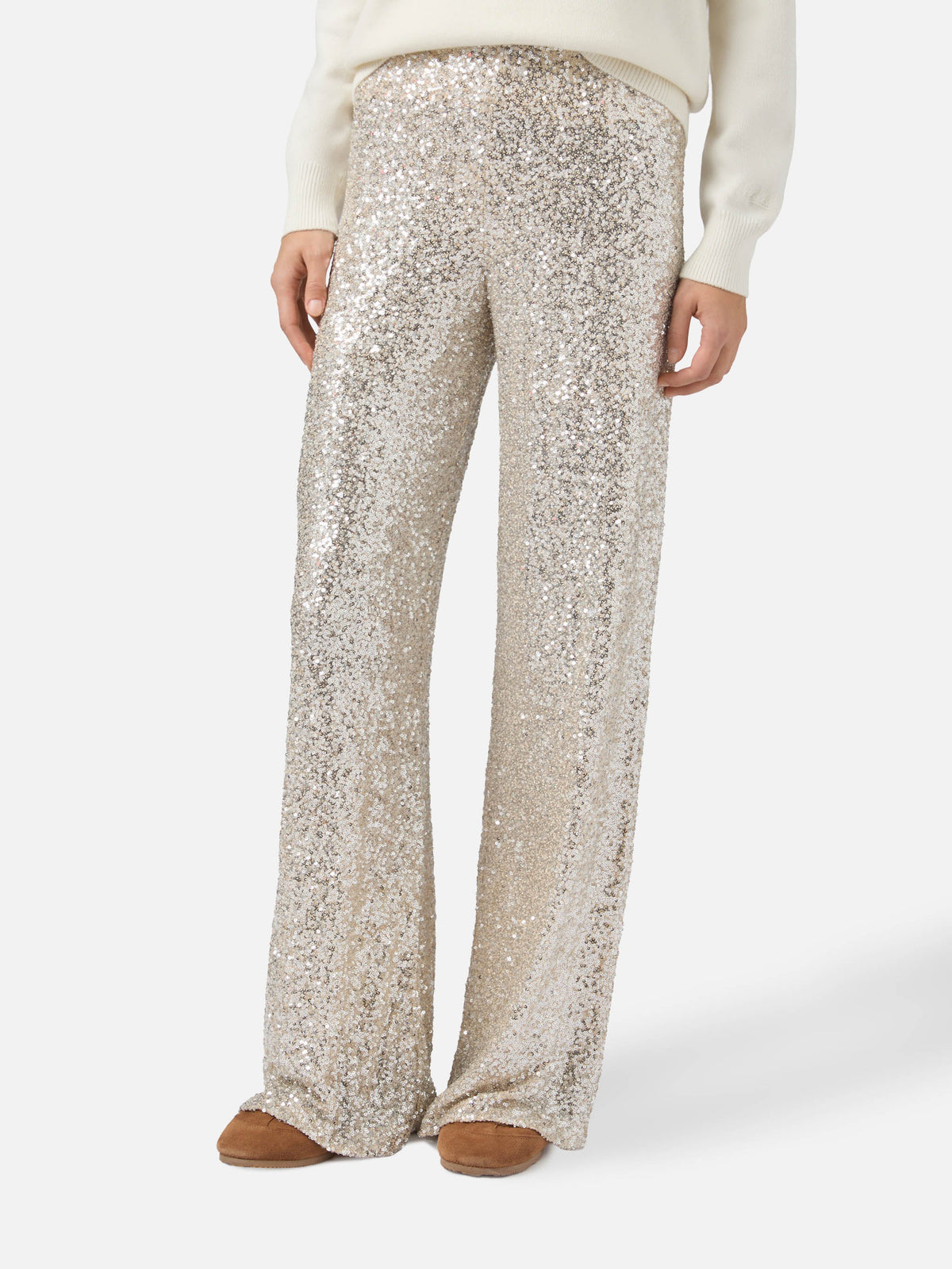 Pantaloni Lucette oro in paillettes a gamba dritta