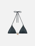 Top bikini Leah triangolo in tessuto glossy finish grigio con charms