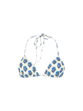 Top bikini a triangolo Leah con stampa floreale Jaipur su fondo bianco panna