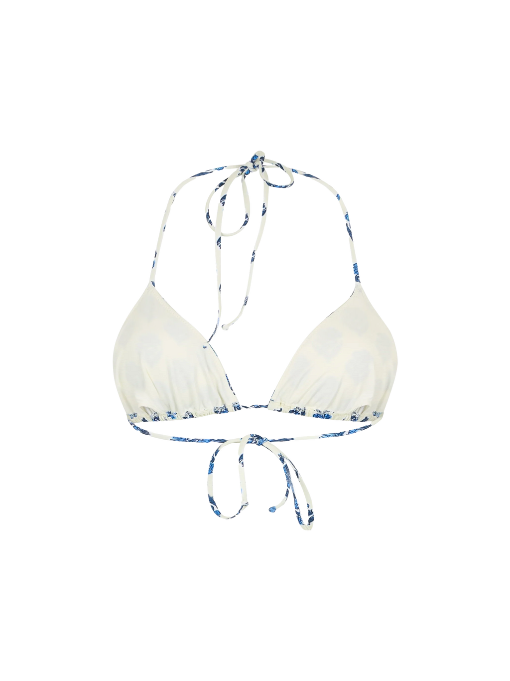 Top bikini a triangolo Leah con stampa floreale Jaipur su fondo bianco panna