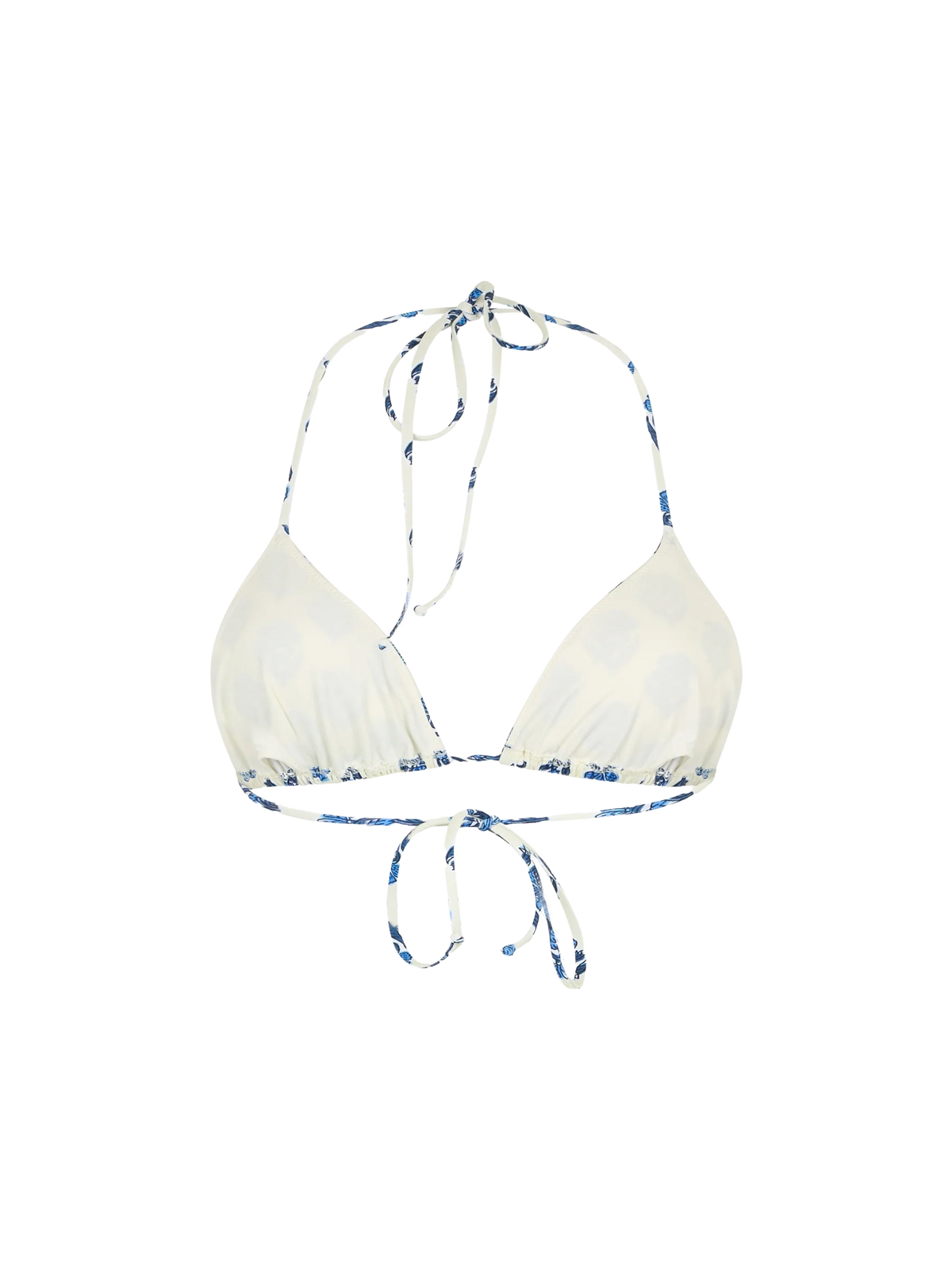 Top bikini a triangolo Leah con stampa floreale Jaipur su fondo bianco panna