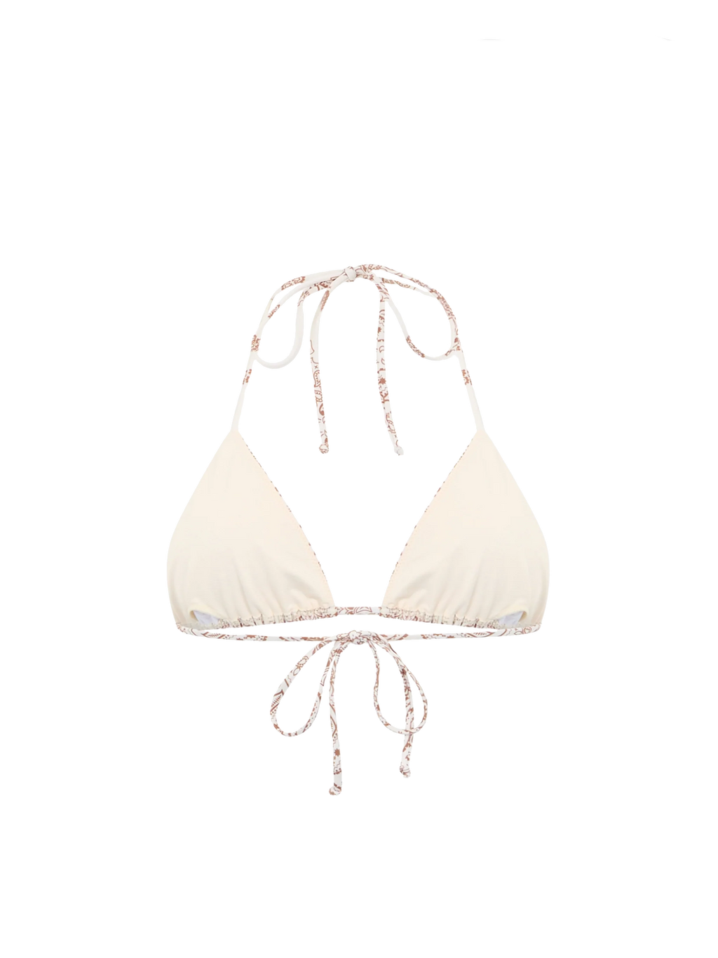 Top bikini a triangolo Leah con stampa bandana bianco panna