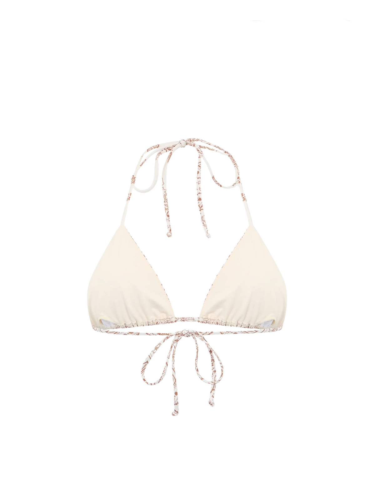 Top bikini a triangolo Leah con stampa bandana bianco panna