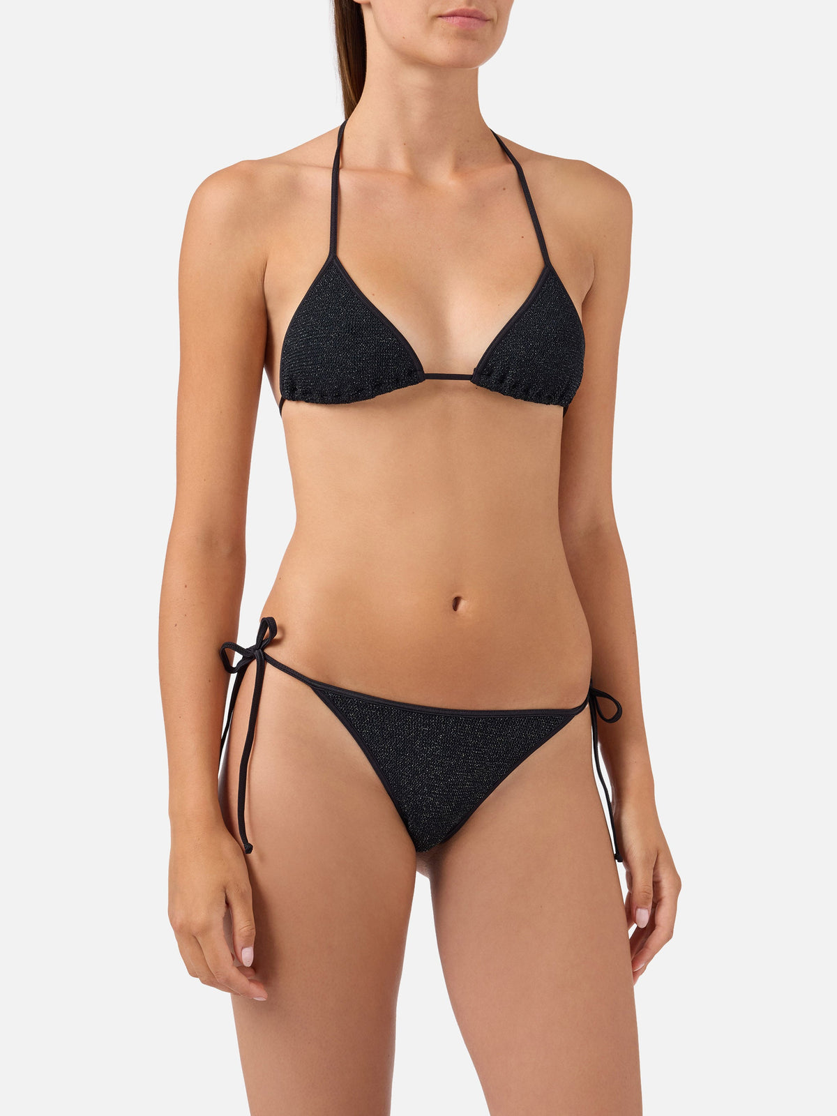 Bikini Leah Marielle String in tessuto crinkle lurex nero