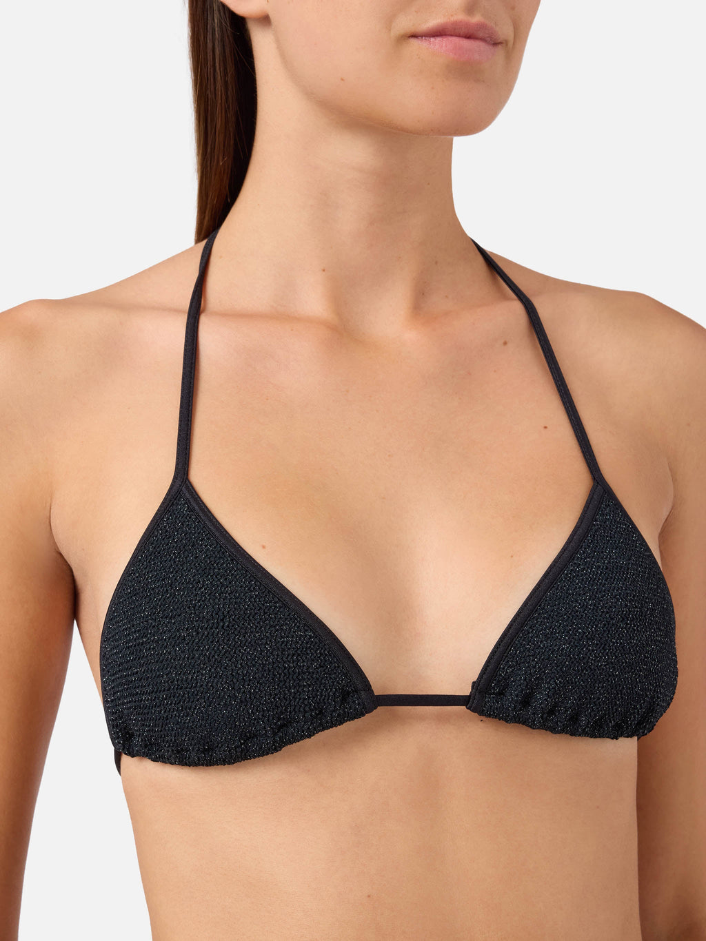 Bikini Leah Marielle String in tessuto crinkle lurex nero