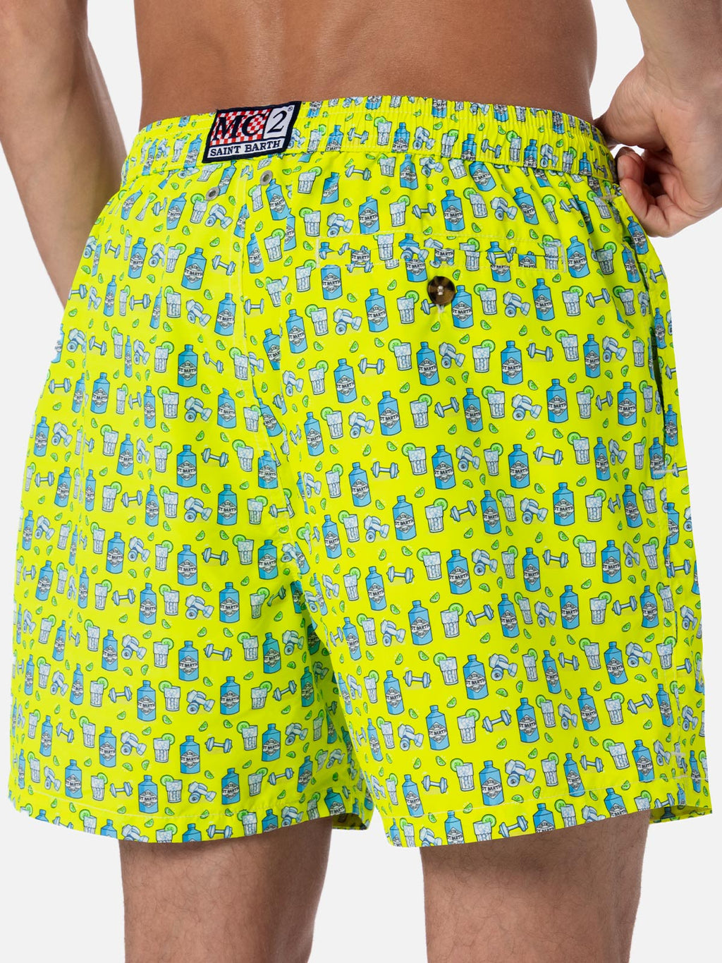 Costume mare Lighting Micro Fantasy con stampa gin e palestra su fondo giallo