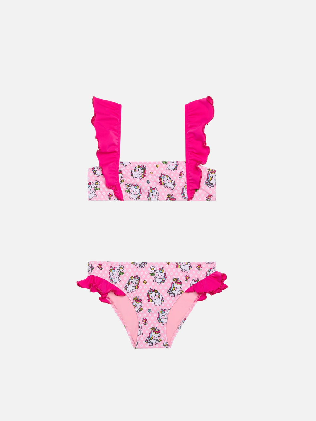 Bikini a fascia Lindy con volant e stampa unicorni
