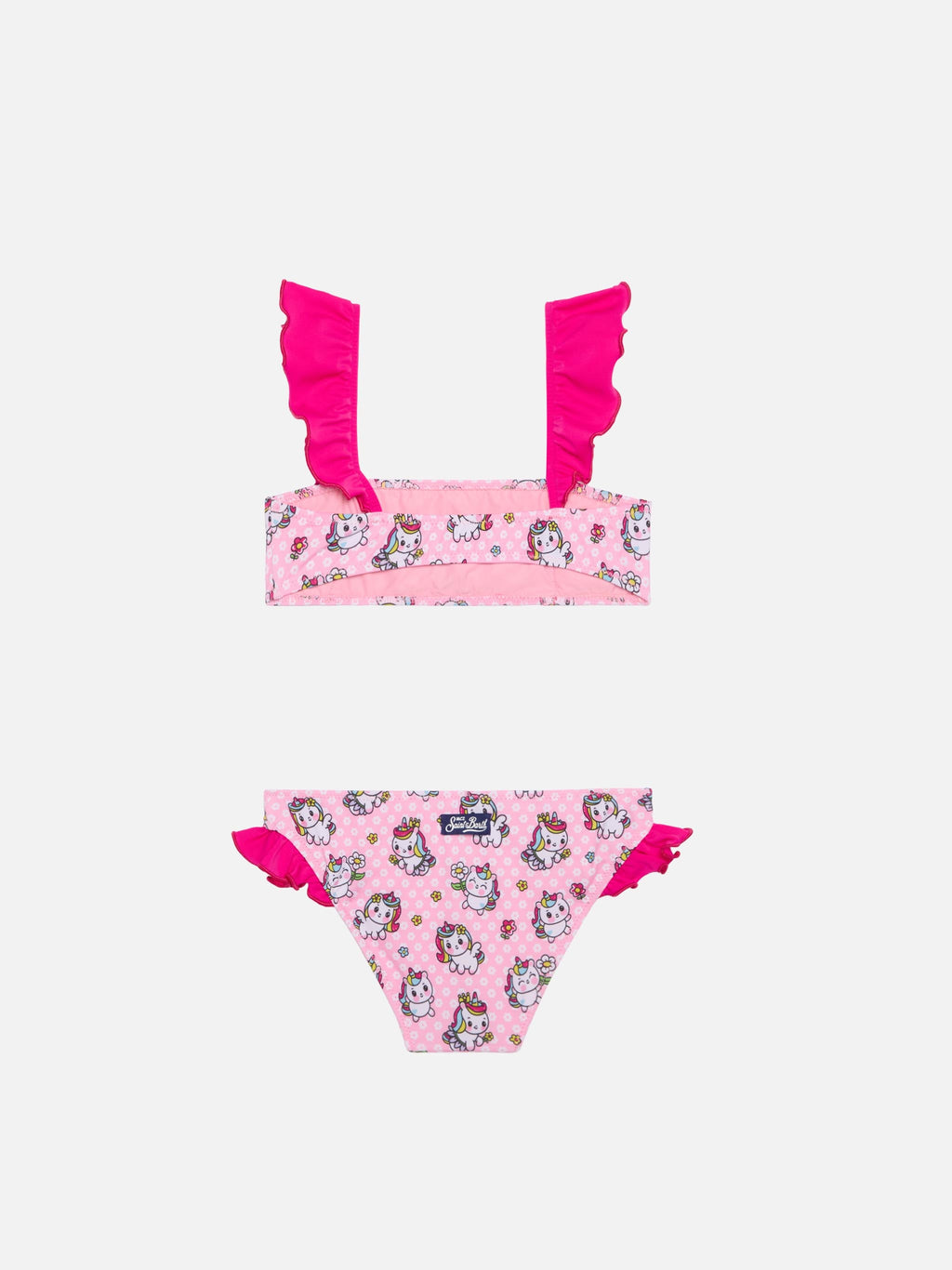 Bikini a fascia Lindy con volant e stampa unicorni