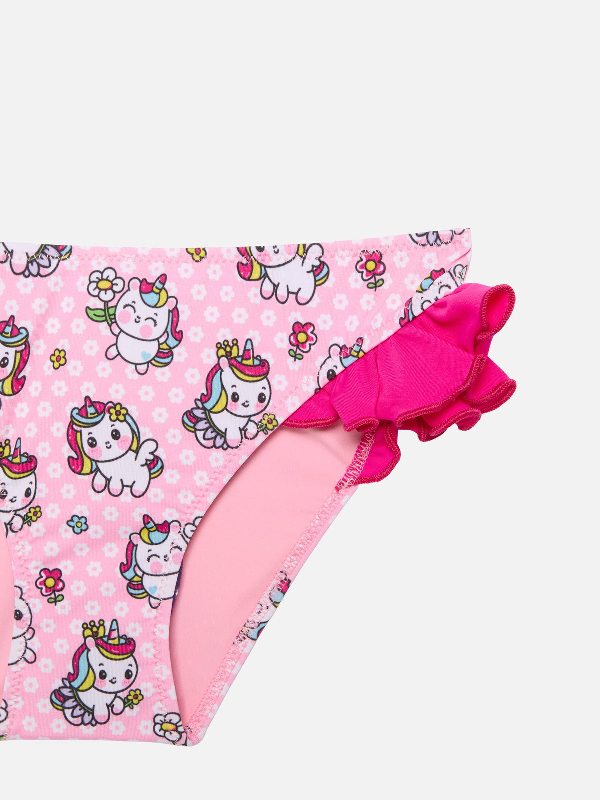 Bikini a fascia Lindy con volant e stampa unicorni