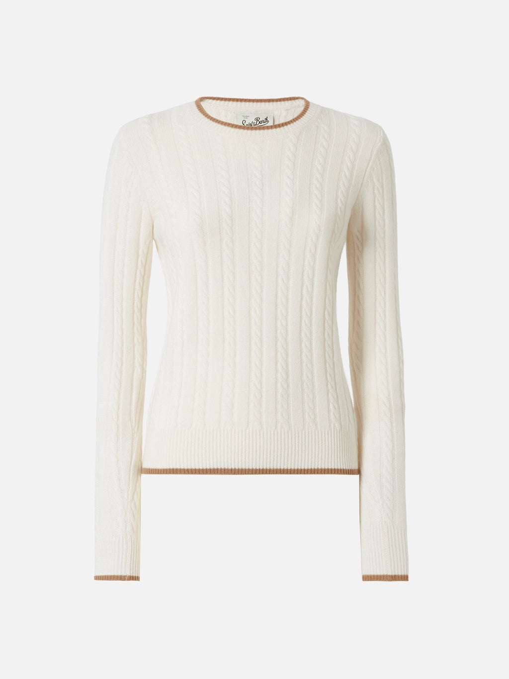 Maglione Laroche bianco panna in lana a trecce con ricamo logo