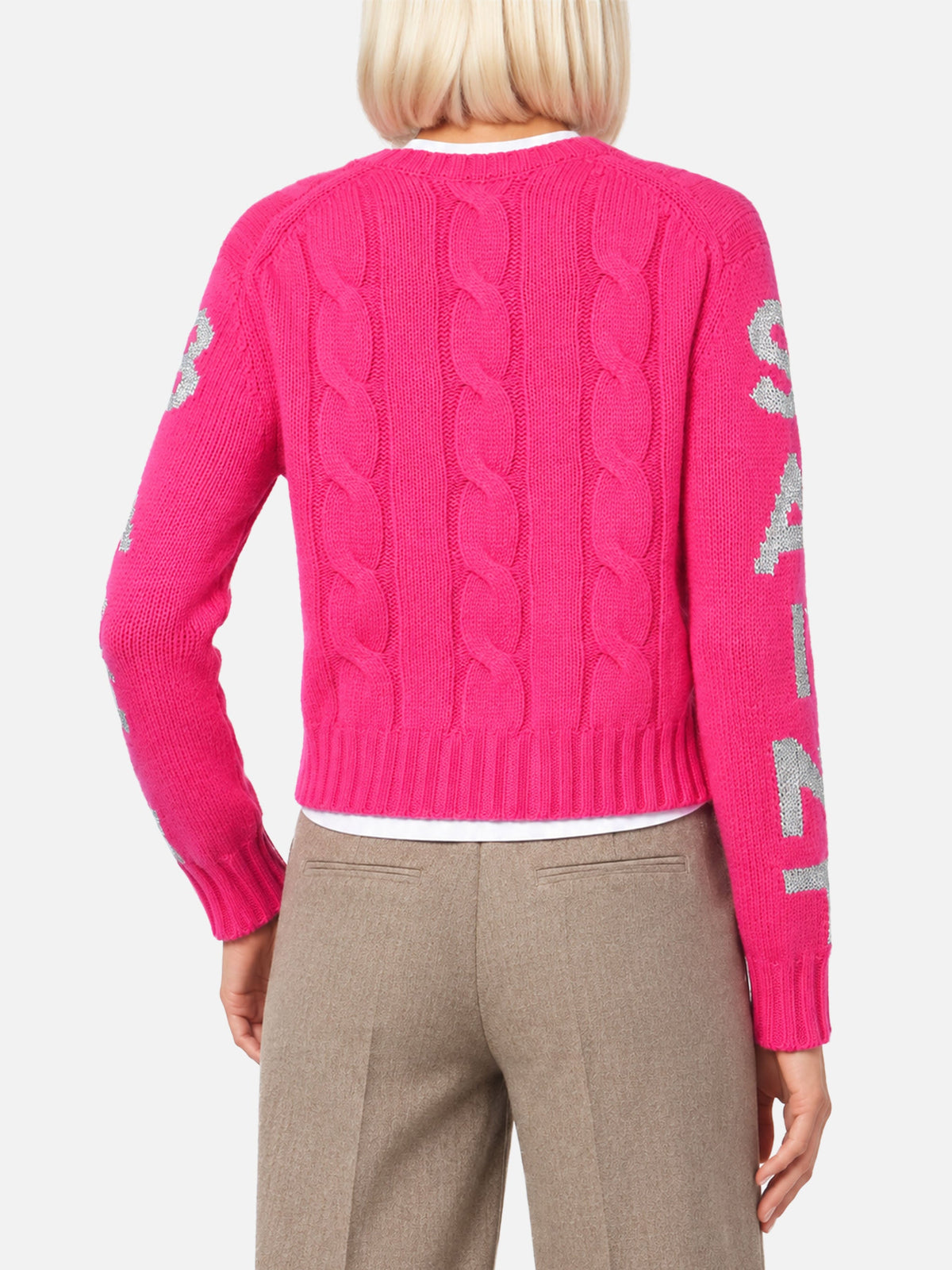 Maglia Malmo rosa fluo a trecce con dettagli in lurex