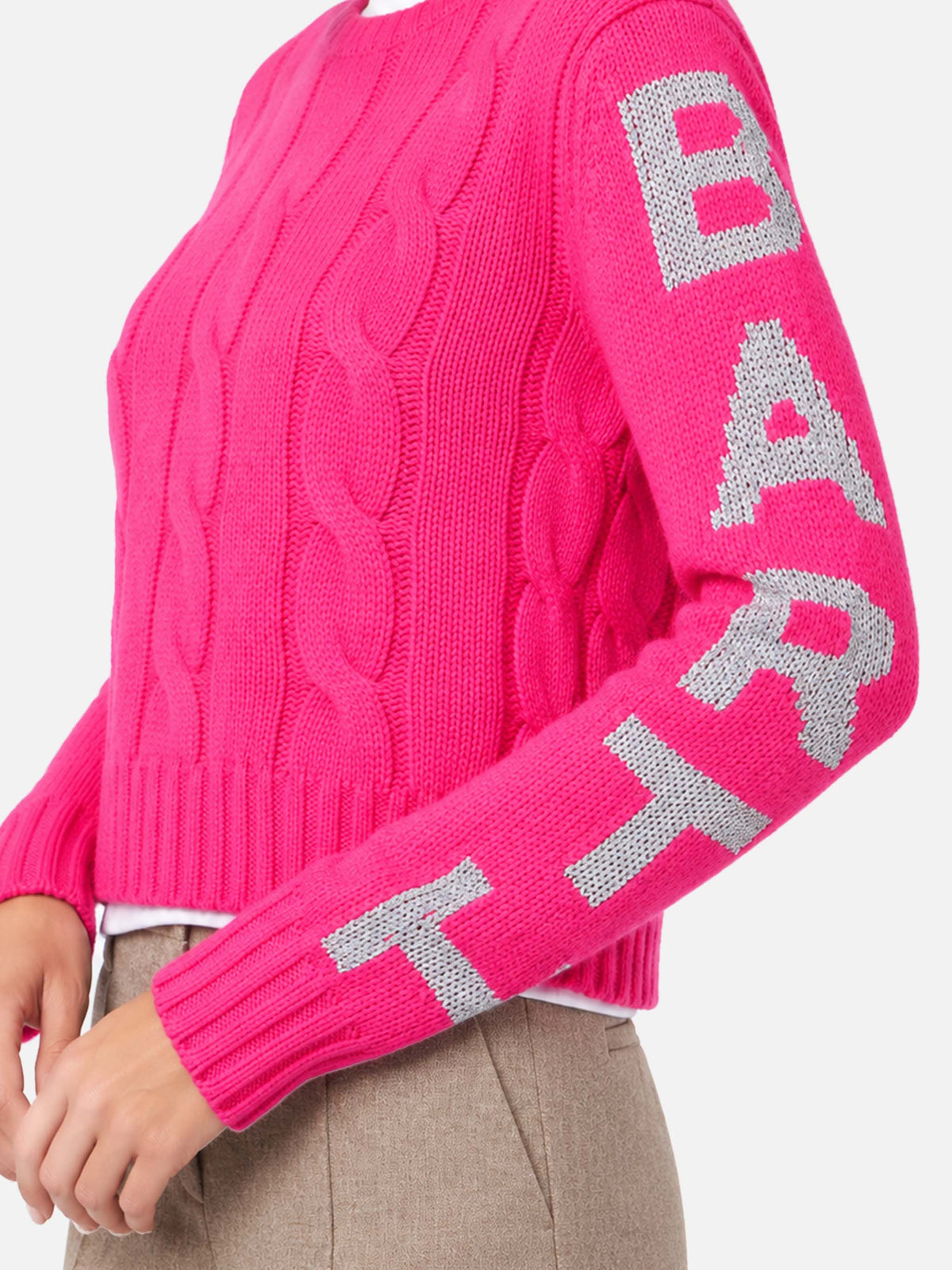 Maglia Malmo rosa fluo a trecce con dettagli in lurex
