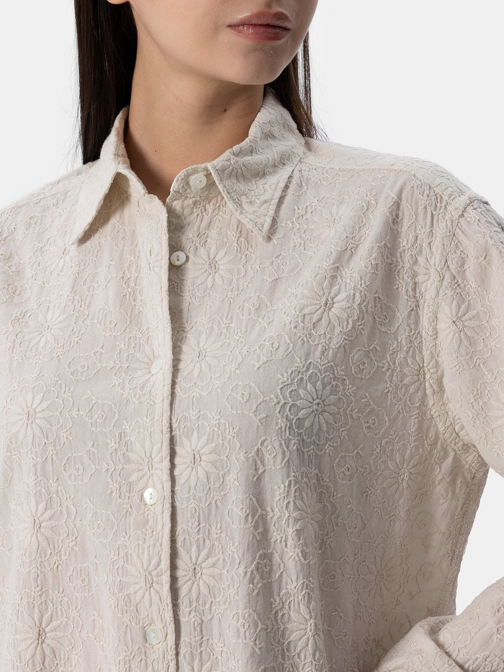 Camicia Meredith bianco panna in lino con ricamo sangallo product image 3