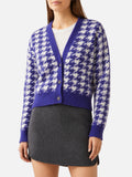 Cardigan corto Megeve viola con motivo pied de poule