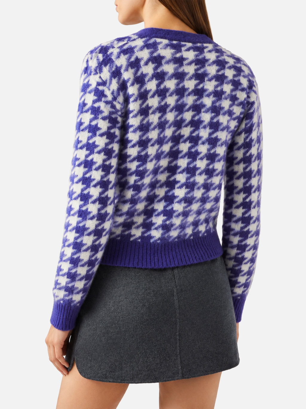 Cardigan corto Megeve viola con motivo pied de poule