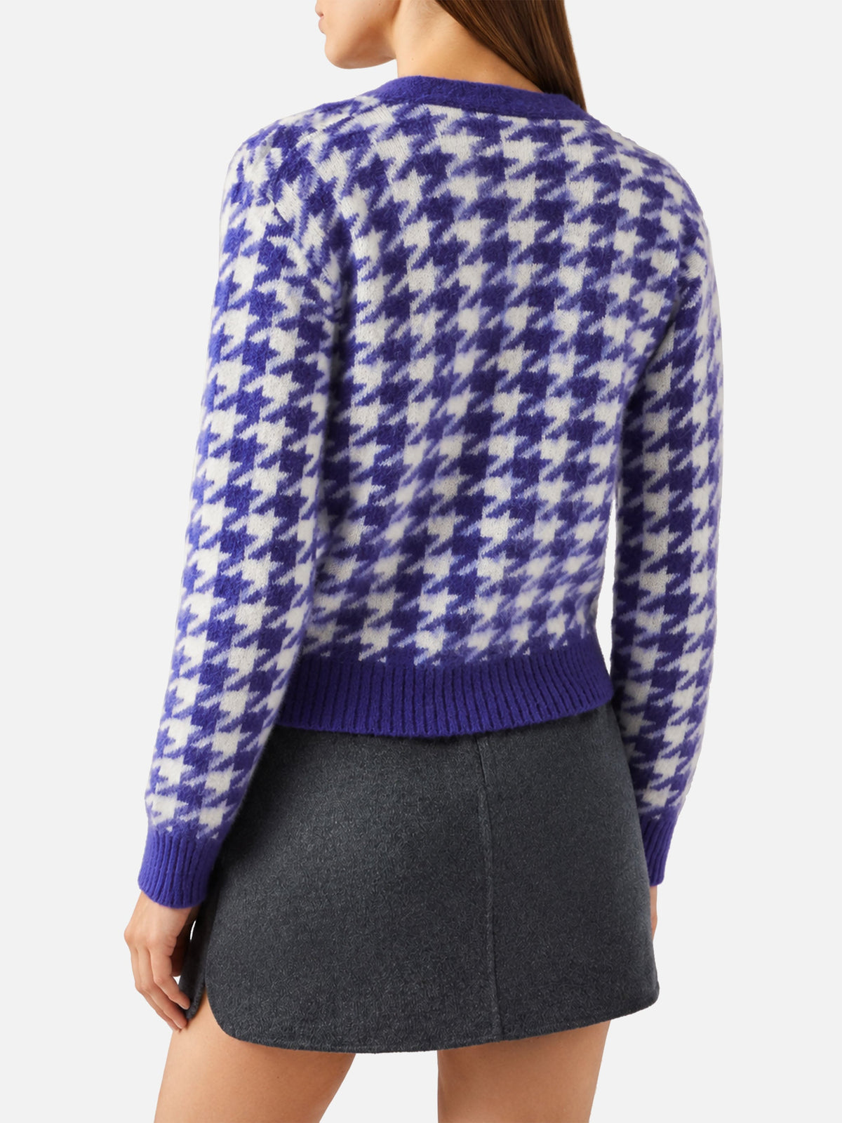 Cardigan corto Megeve viola con motivo pied de poule