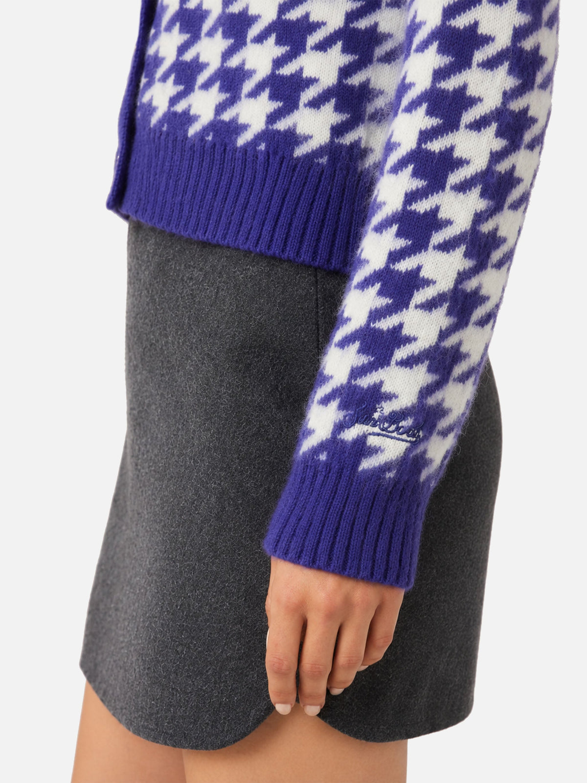 Cardigan corto Megeve viola con motivo pied de poule