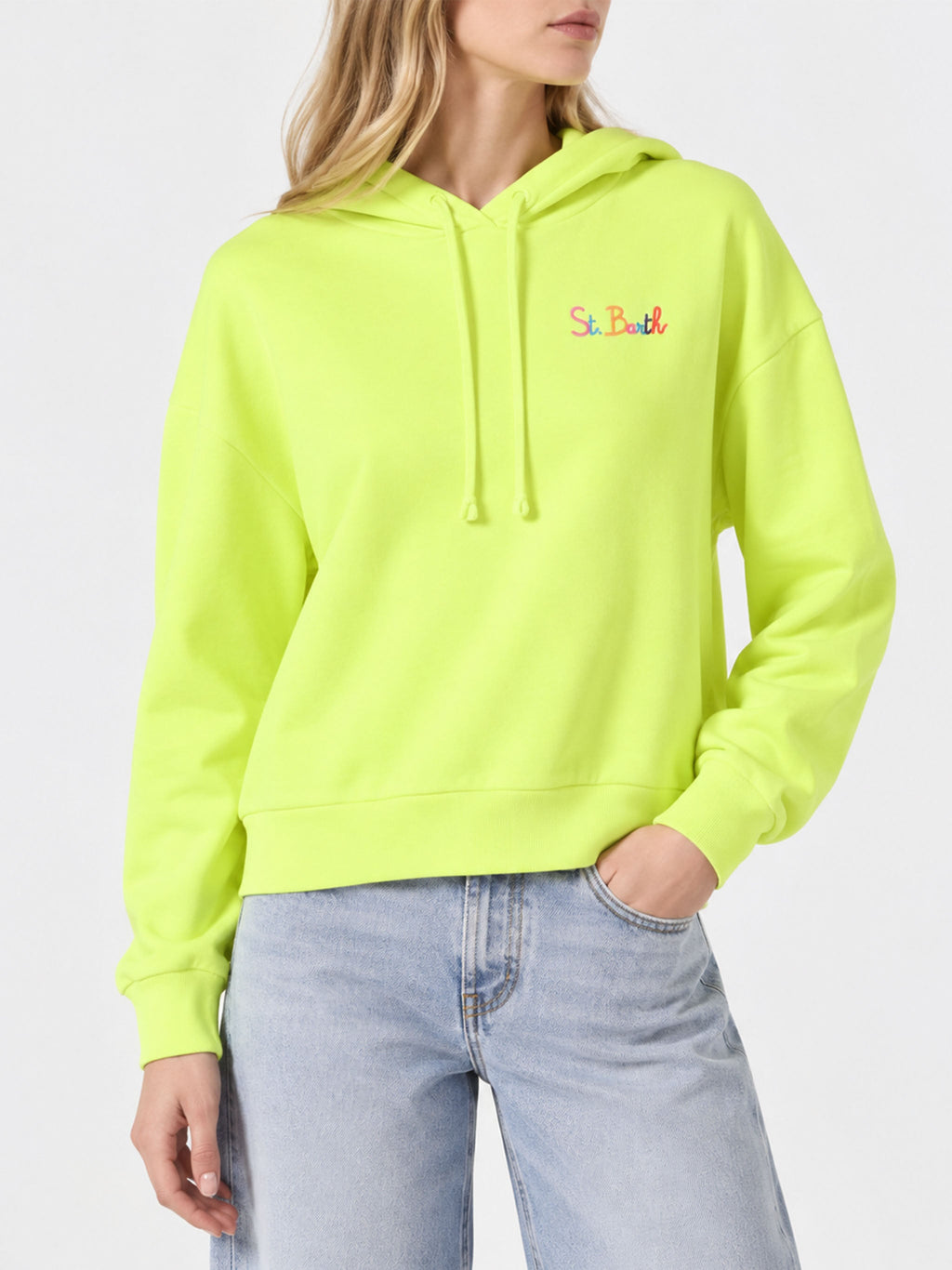 Felpa con cappuccio Mindy Light giallo fluo ricamo logo product image 2