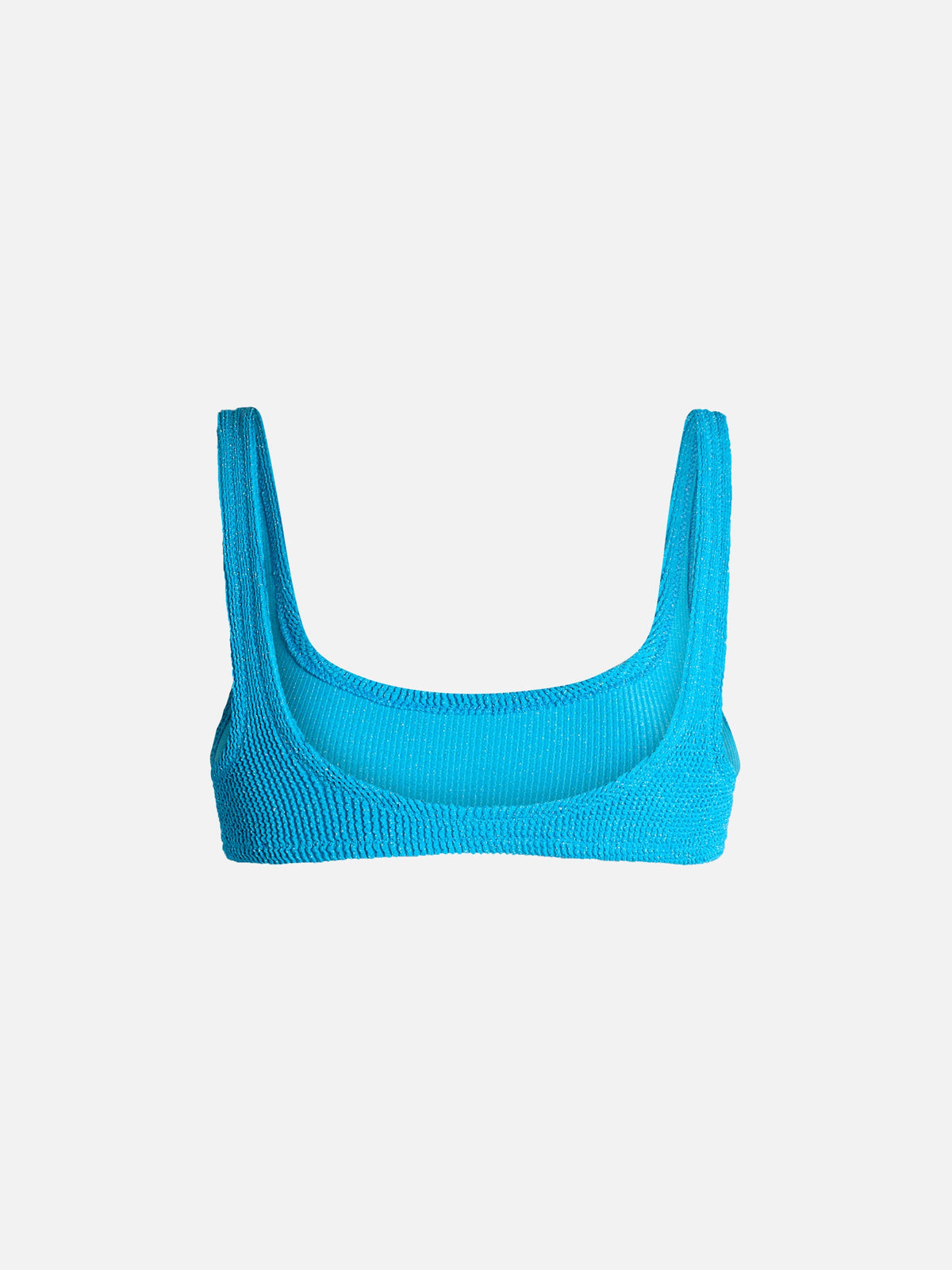 Top bikini bralette Naima turchese in tessuto crinkle lurex