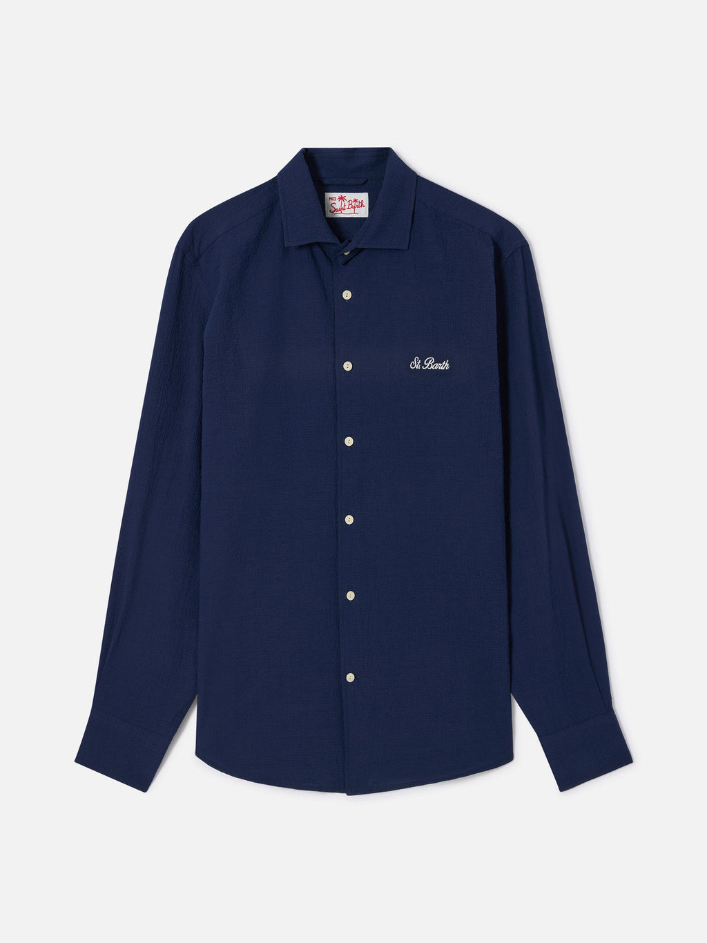 Camicia Pamplona blu navy in seersucker con ricamo logo product image 4