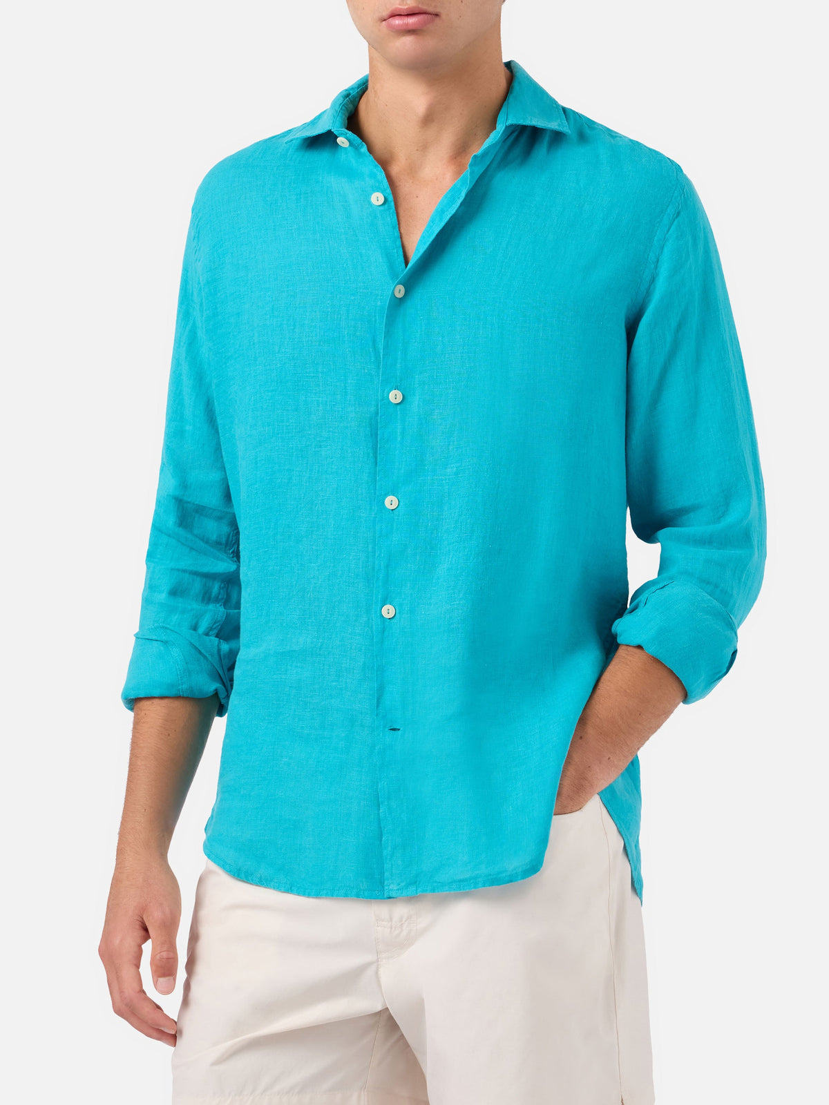 Camicia Pamplona verde petrolio in lino product image 1