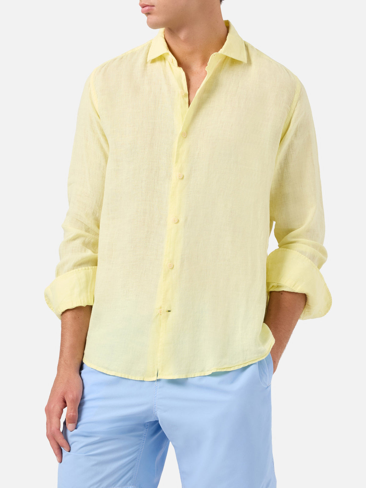 Camicia Pamplona giallo chiaro in lino product image 1
