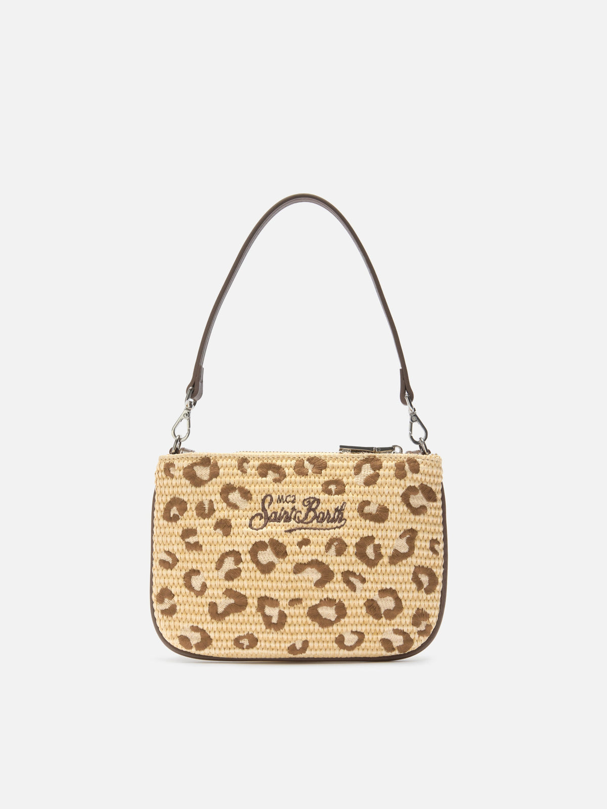 Mini Parisienne pouch leopardata ricamata con manico a spalla removibile