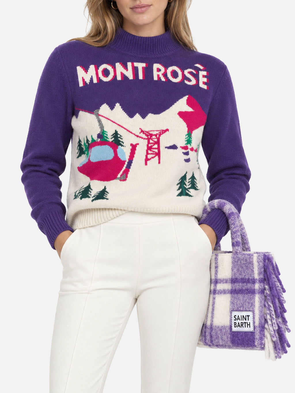 Maglia girocollo Peak viola con jacquard cartolina Mont Rosè