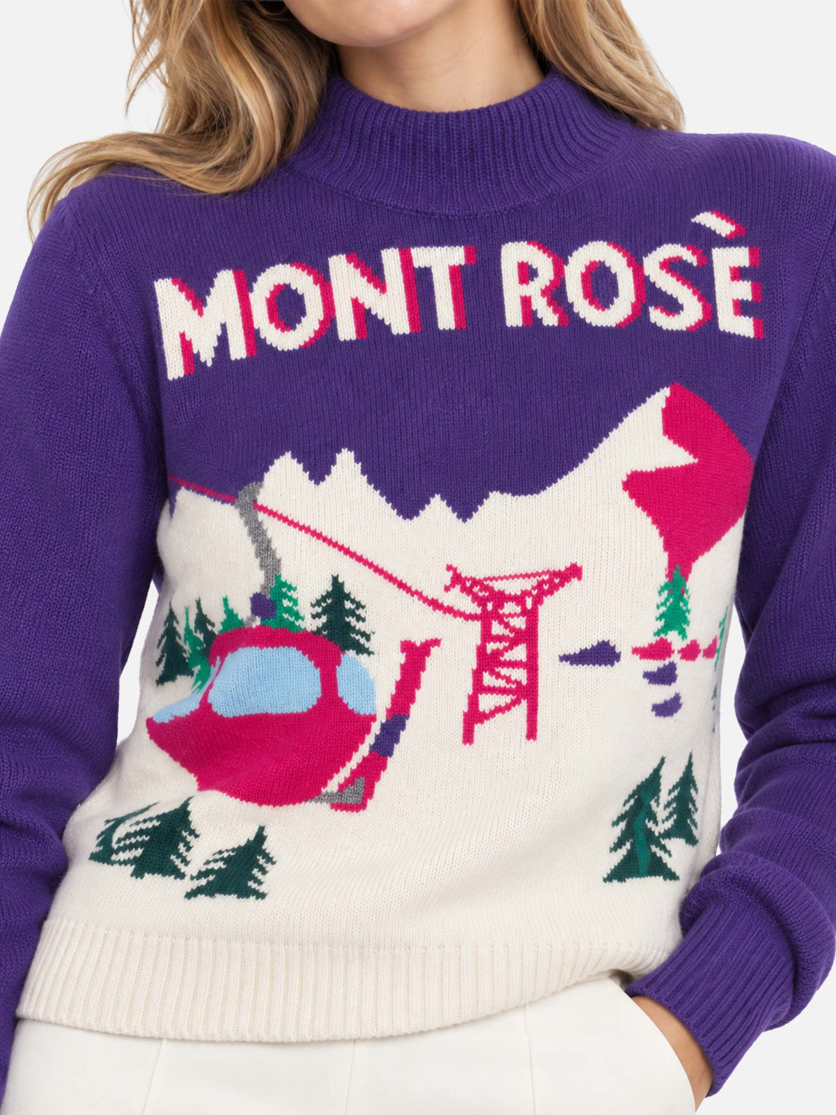 Maglia girocollo Peak viola con jacquard cartolina Mont Rosè