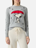 Maglione New Queen grigio chiaro melange con ricamo Snoopy loves rain | Special Edition