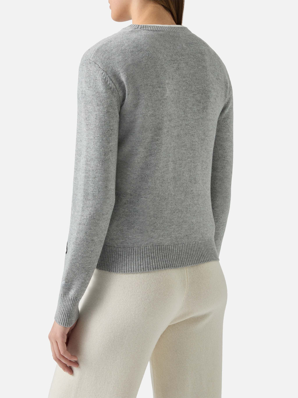 Maglione New Queen grigio chiaro melange con ricamo Snoopy loves rain | Special Edition