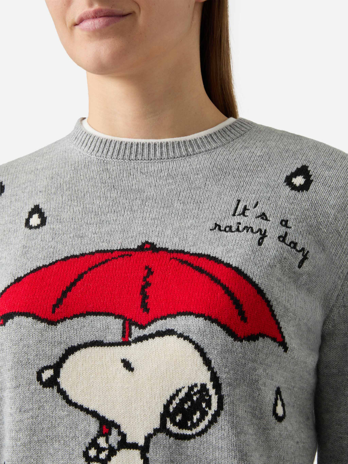 Maglione New Queen grigio chiaro melange con ricamo Snoopy loves rain | Special Edition