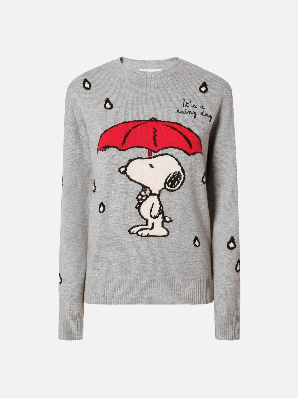 Maglione New Queen grigio chiaro melange con ricamo Snoopy loves rain | Special Edition