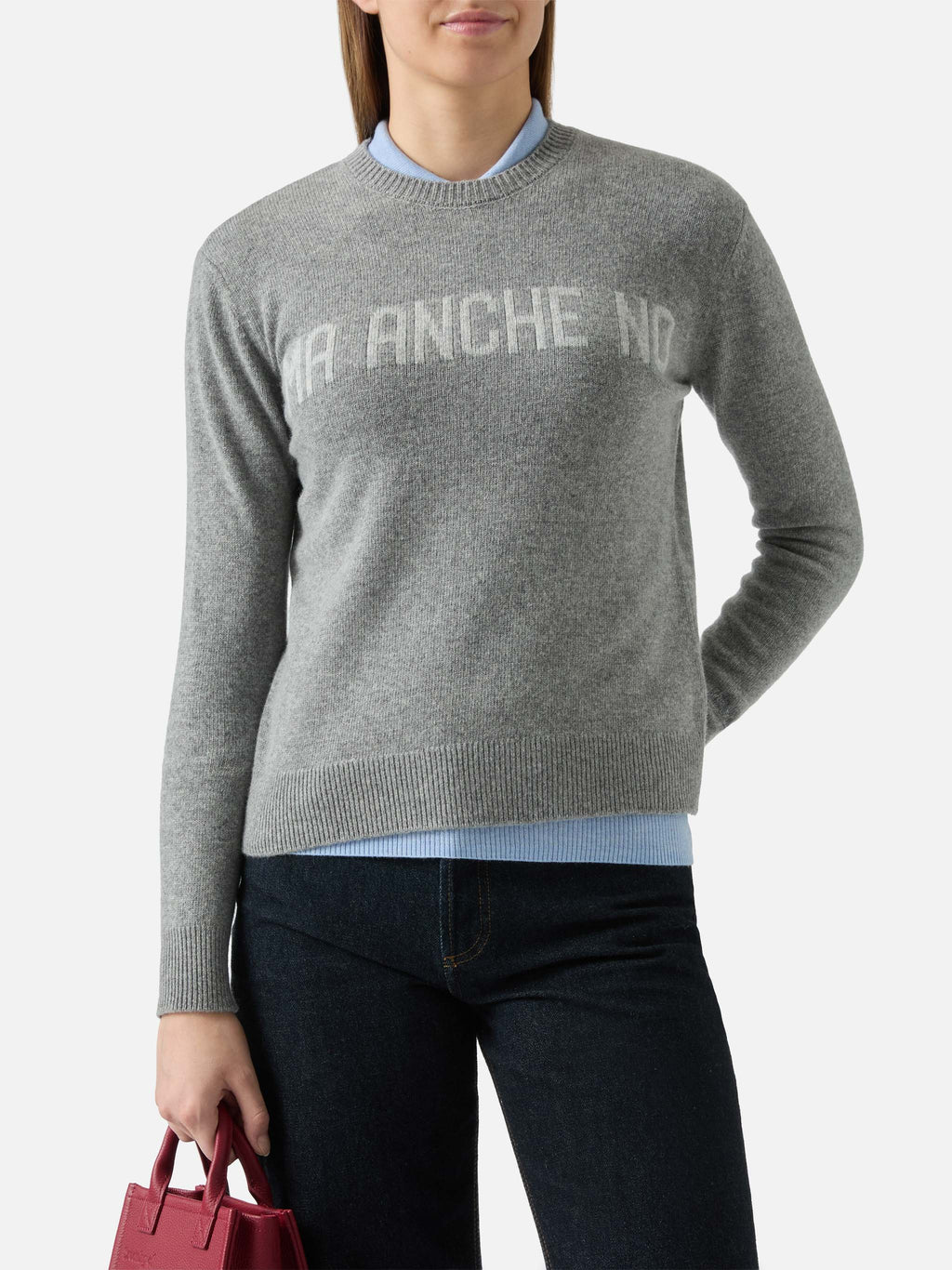 Maglione New Queen grigio melange con jacquard Ma anche no