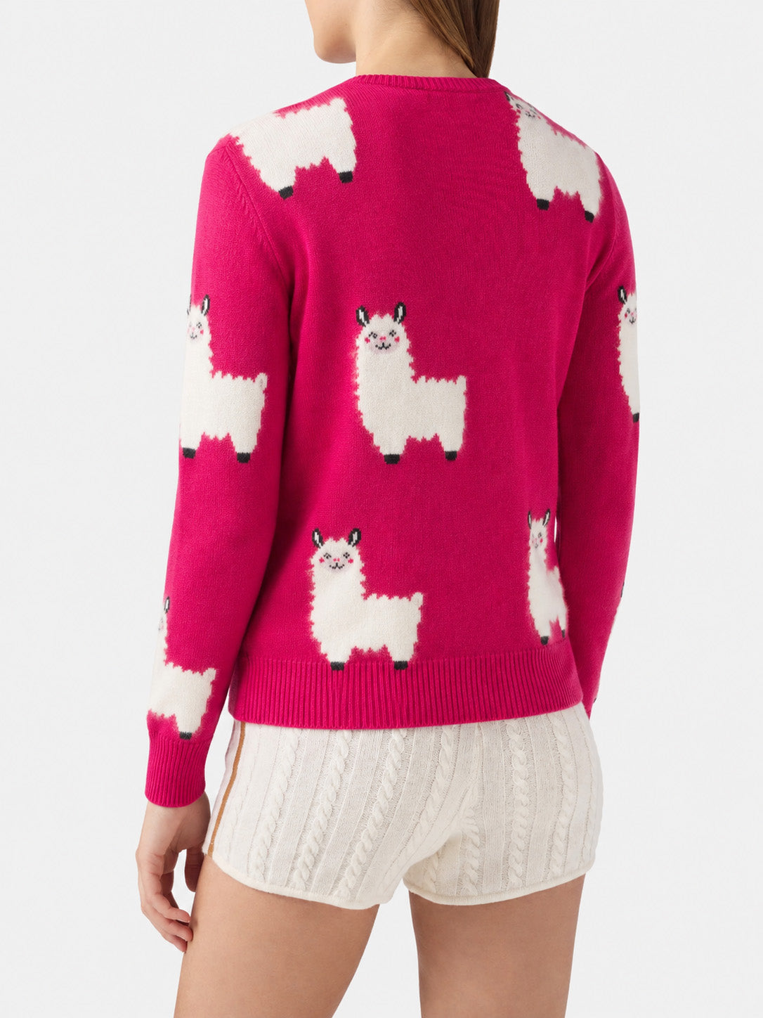 Maglia girocollo New Queen fucsia con ricamo L'Amour
