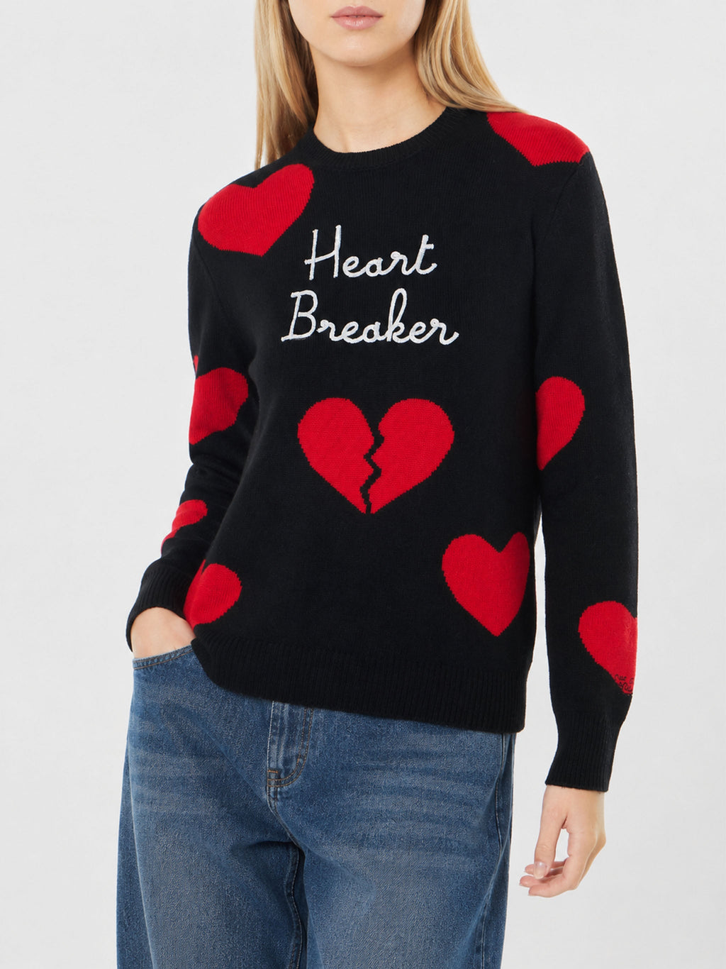 Maglia girocollo New Queen nera con ricamo Heart Breaker