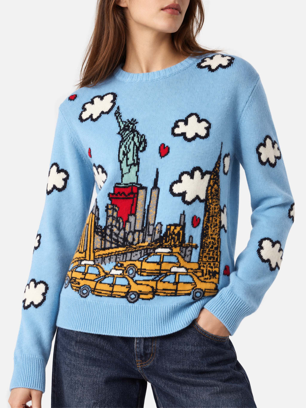 Maglia girocollo New Queen azzurra con ricamo I Love New York