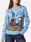 Maglia girocollo New Queen azzurra con ricamo I Love New York