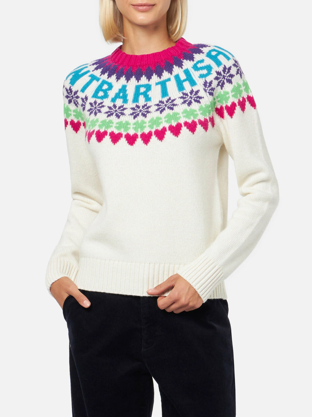 Maglia girocollo New Queen Nordic bianco panna con jacquard Fair Isle