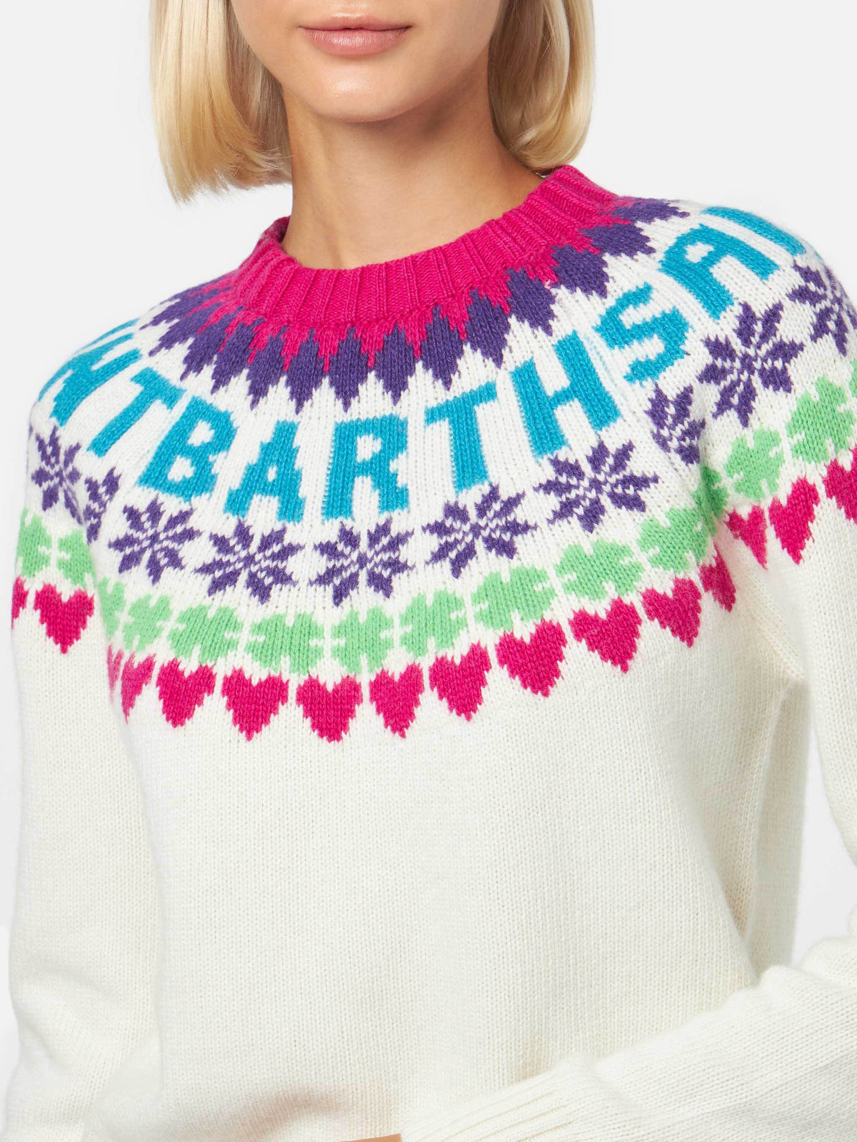Maglia girocollo New Queen Nordic bianco panna con jacquard Fair Isle